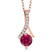 Gem Stone King 1.15 Ct Round Red Created Ruby 18K Rose Gold Plated Silver Pendant