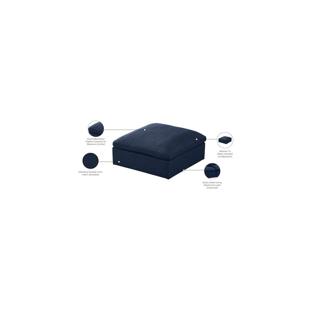 Meridian Furniture Serene Navy Durable Linen Fabric Deluxe Ottoman