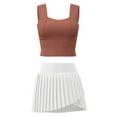 thumbnail image 5 of Arlun Yoga Gym Sweatsuits Women 2 Piece Outfits Fast Dry Vest Style Sleeveless Crop Tops and Pleated Tennis Skirts with Pockets Breathable Solid Color Fitness Sports Sets Brown XXL, 5 of 5