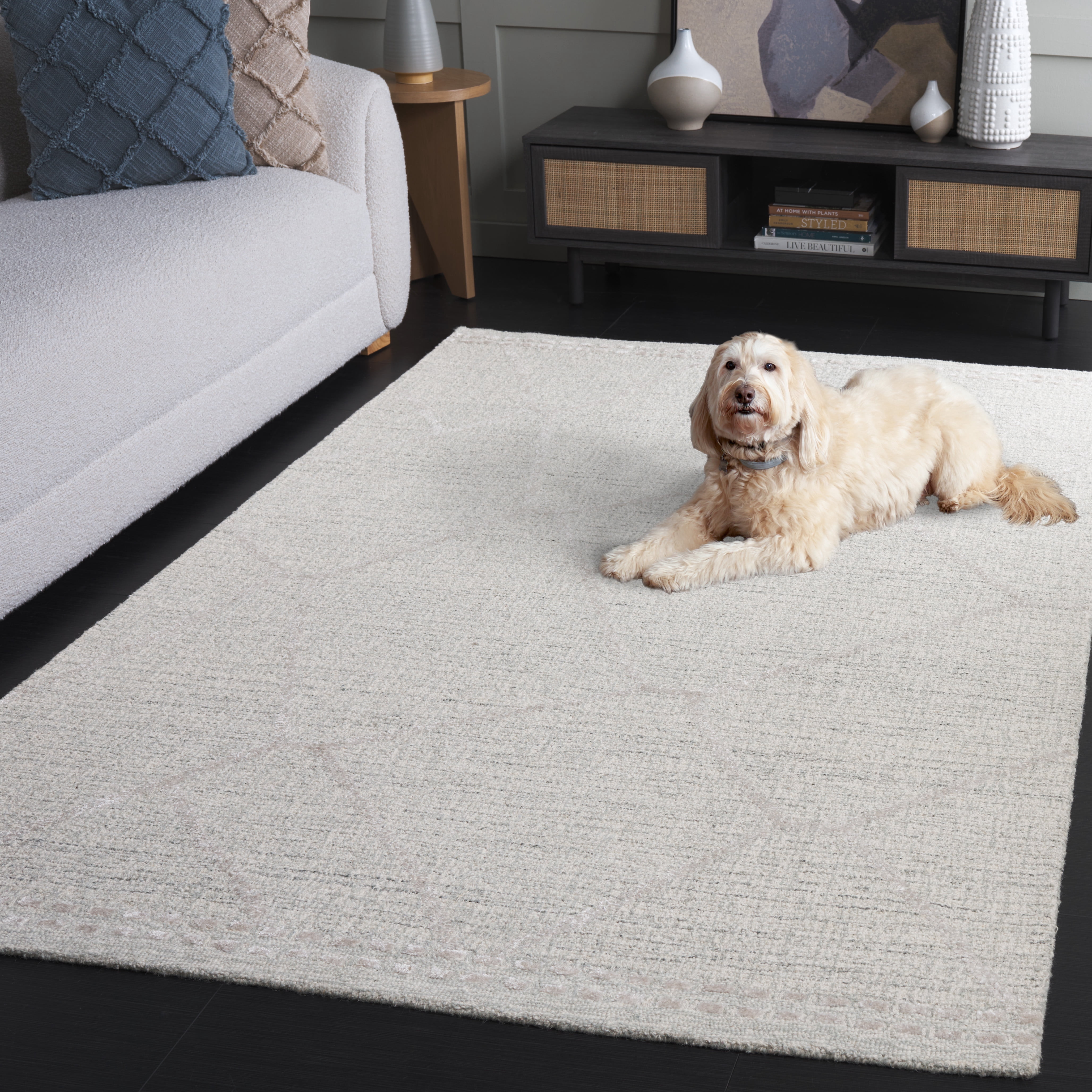 SAFAVIEH Abstract Naomh Solid Area Rug, Light Gray/Ivory, 8' x 10'