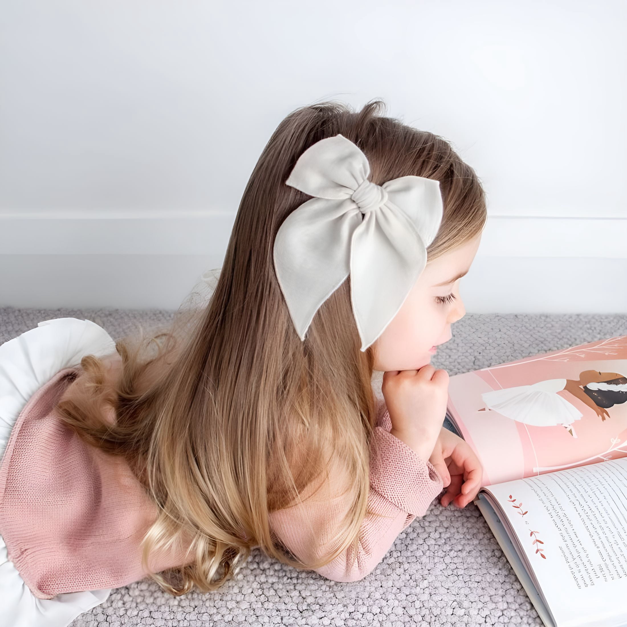 TUWAFE Girls Hair Bows Cotton Linen Alligator Hair Clips Or Little Girls Toddlers Kids Neutral Handmade Hair Accessories-5.5” Bow