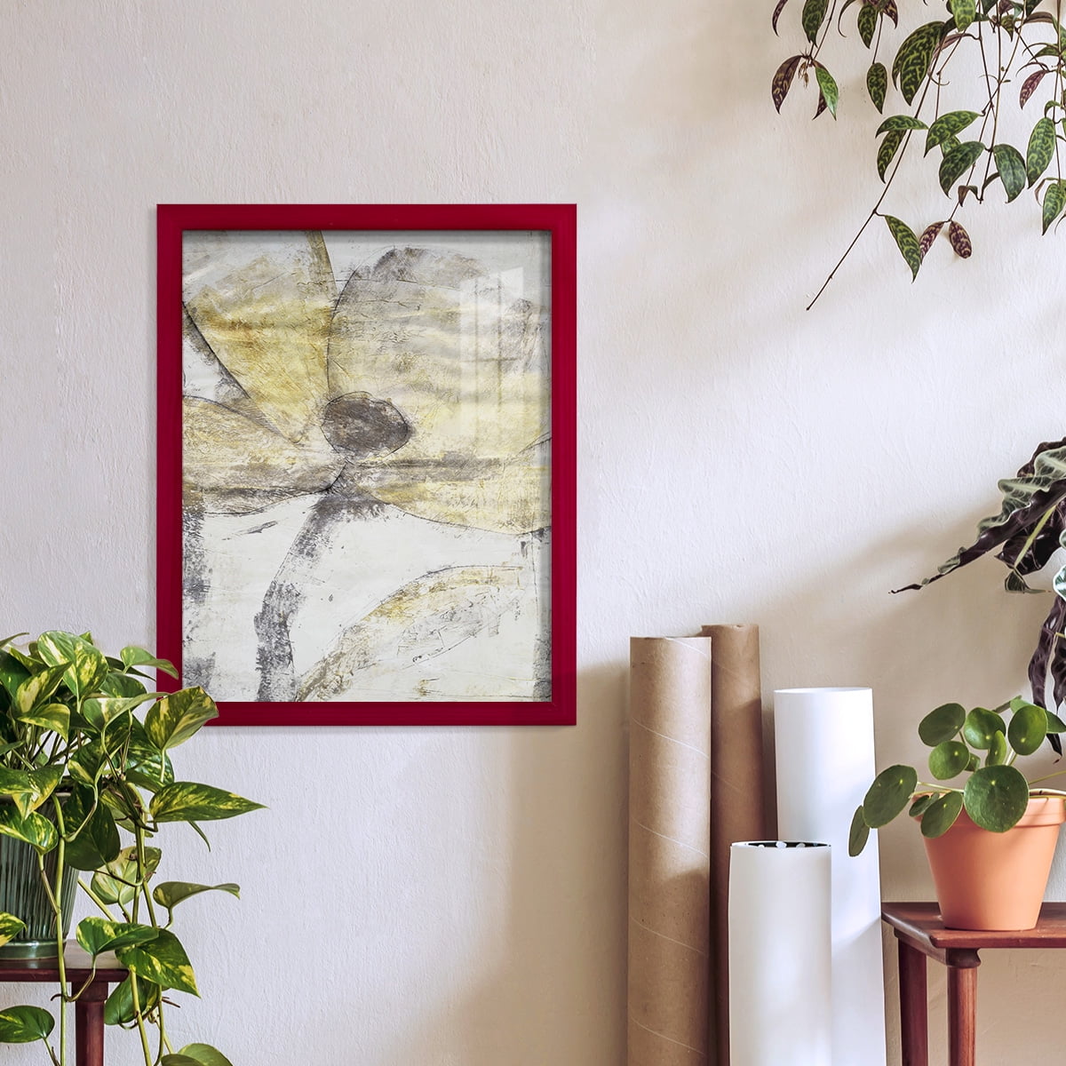 Une Fleur II - Framed Print w/glass - Cherry Red