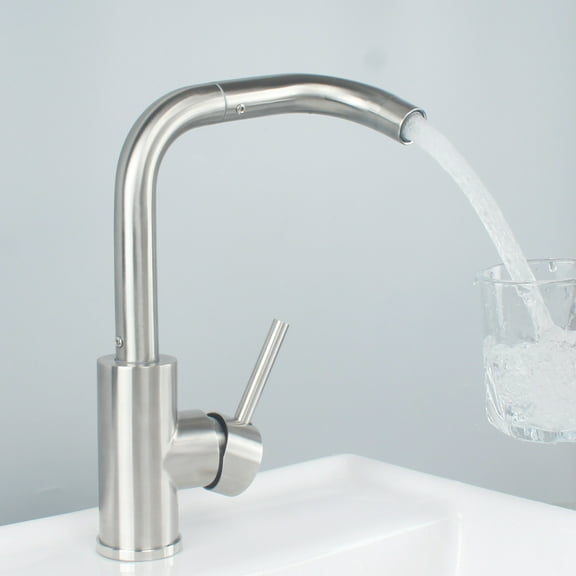 Brushed Nickel Bathroom Faucet for Sink 1 Hole Bar Faucet Single Hole Single Handle Vanity Faucet 360 Swivel Spout