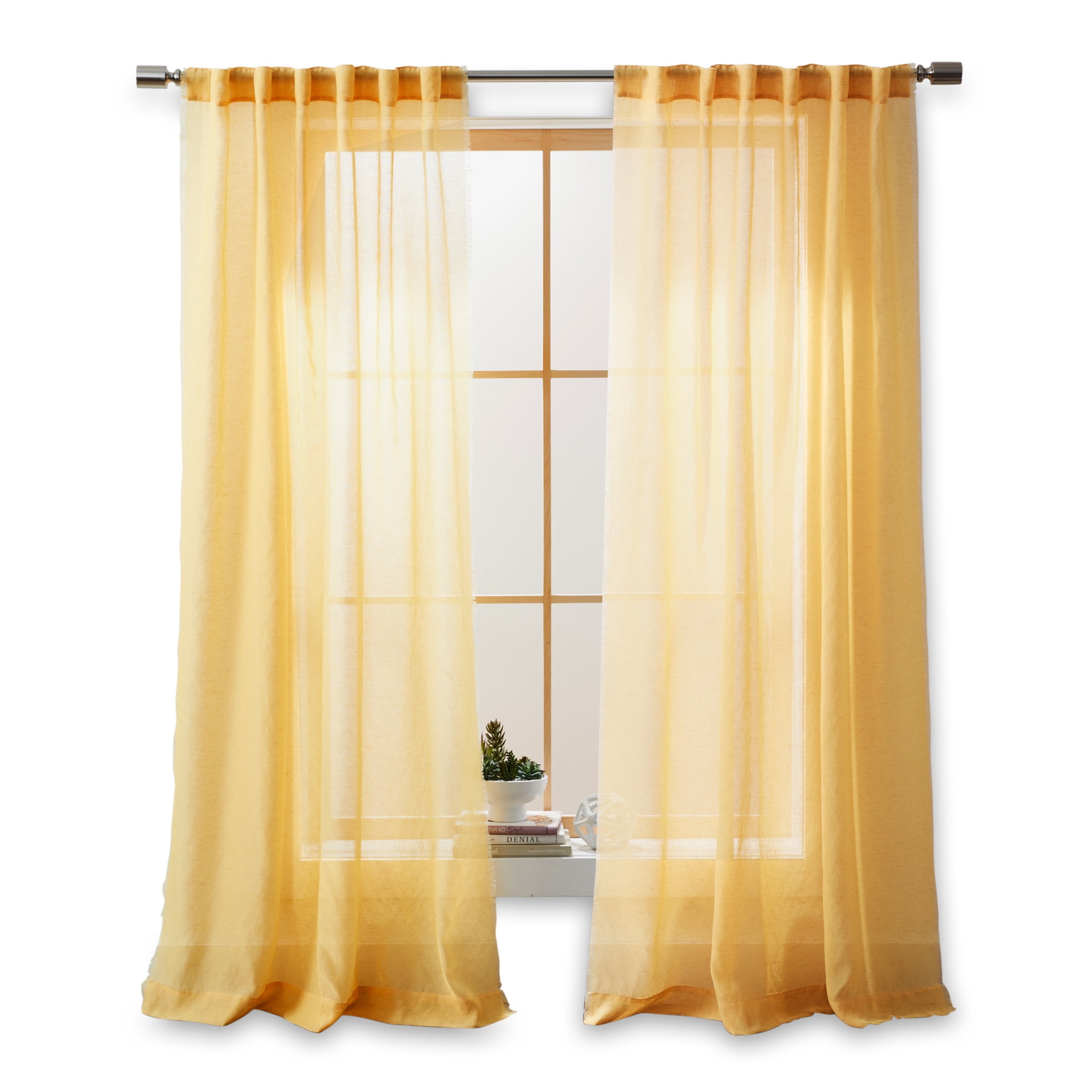 Better Homes & Gardens Solid Fringe Rod Pocket Single Curtain Panel, Golden Curry, 50 in x 108 in