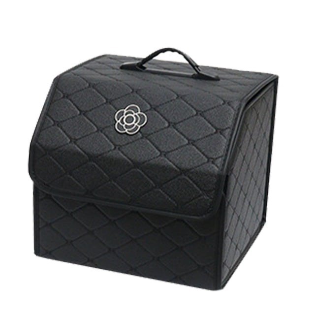 Organizador de almacenamiento para maletero de coche, caja de almacenamiento portátil de cuero sintético multiusos de alta capacidad con tapa, color negro, pequeño