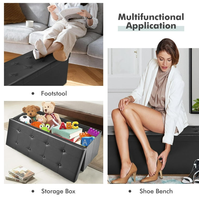 Giantex Ottoman Storage Bench 45'' Faux Leather, 165L Oversized Storage  Folding Chest Footrest Padded Seat for Bedroom