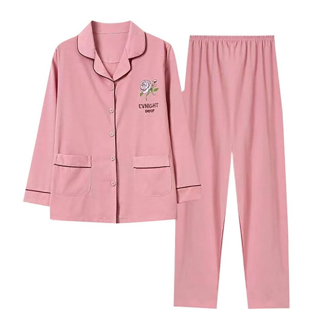 Pyjama Femme Automne et Hiver Manches Longues Col à Revers Gilet Ensemble Pantalon Grande Taille Tenue d'Intérieur