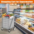 thumbnail image 4 of Large Grey Foldable Shopping Cart with 360 Degree Swivel Wheels and Double Basket for Groceries or Laundry, 4 of 7