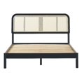 thumbnail image 1 of Curved Rattan Headboard Solid Wood Queen Bedframe - Queen Size - Black, 1 of 12