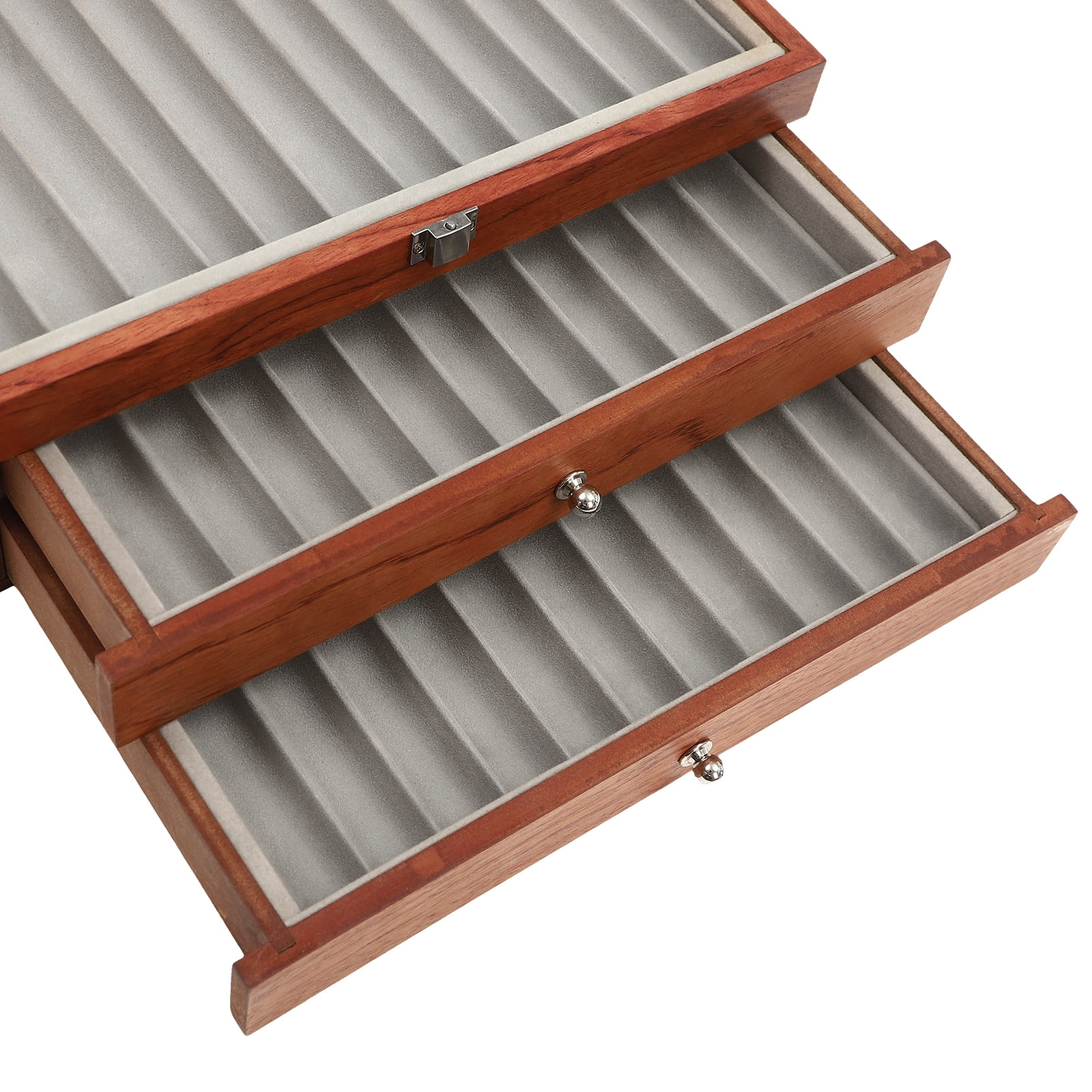 Wildnix Pen Box with 3-Tier Design, 34 Separate Compartments, &nbsp; Rosewood and MDF Construction, Velvet-Lined for Protection, Vintage Style with Smooth Finish, Ideal Gift for Pen Collectors