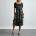 thumbnail image 3 of Women Summer Midi Dress Floral Print Square Neck Short Puff Sleeve A-line Dress, 3 of 10