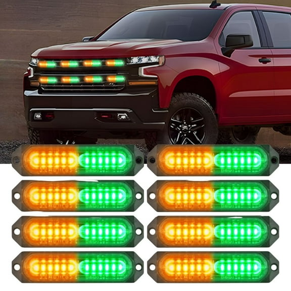 Nilight 8PCS Led Strobe Lights 12LEDAmber Green Emergency Light 12V 24V Surface Mount Flashing Warning Hazard Beacon Lights Ultra Slim Sync Feature Mini Grille for Cars Trucks Off Road Vehicles SUV