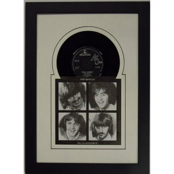 45RPM 6 7/8" inch Vinyl Record and Record Sleeve Frame Featuring White Mat Design and solid wood black frame