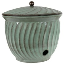 Sunnydaze 19.5" Metal Decorative Garden Hose Holder Pot with Lid, Sage Molten Glaze