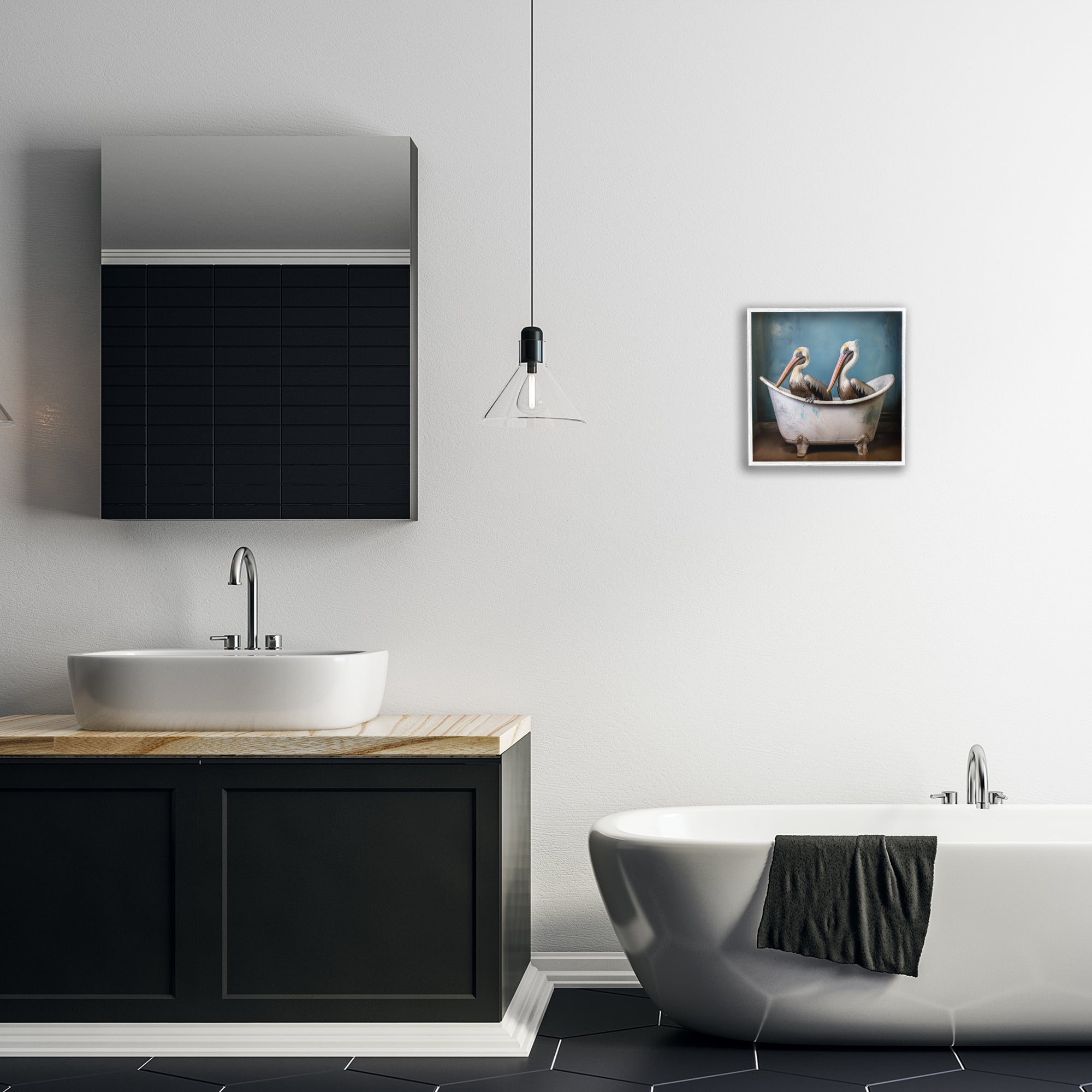 Stupell Industries Pelican Bath Time Typography Painting White Framed Art Print Wall Art, 12 x 12