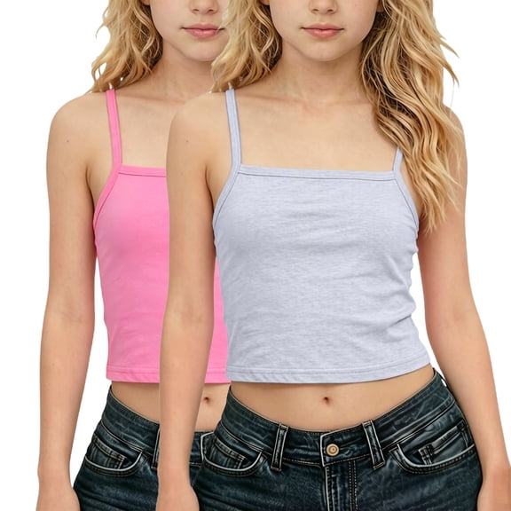 ATOGUTA Tank Tops for Girls 2 Pack Spaghetti Strap Cami Top Cute Camisole Summer Outfits Size 3T-14, Dark Gray