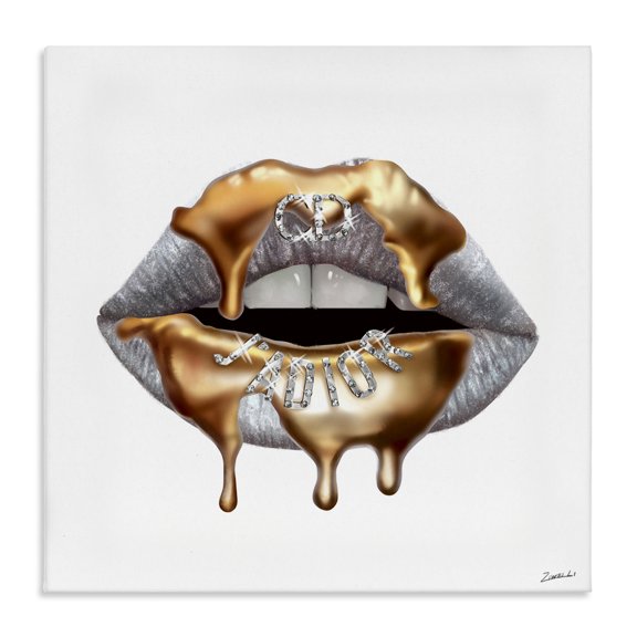 Stupell Industries Eclectic Grey Lip Gold Drip Fashion Canvas Art, 17 x 17, by Ziwei Li