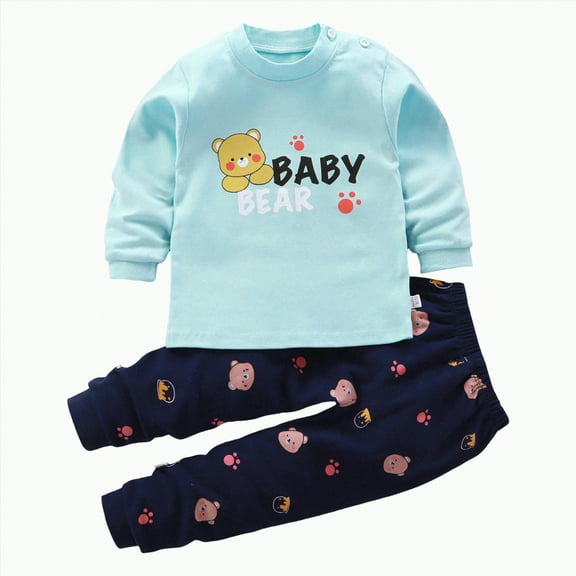 TOWED22 Toddler Baby Boy Fall Winter 2Pcs Outfits Long Sleeve Pullover Tops Pants Clothes Set Sweatshirt Pullover Tops Jogger Pants Sky Blue,1-2 Y