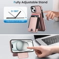 thumbnail image 4 of Compatible WIth Magsafe 2 in 1 Detachable iPhone 14 Plus Shockproof Rugged Wallet Phone Case with Card Holder,Magnetic PU Leather RFID Blocking Flip Kickstand Credit Slots,Rosegold, 4 of 8