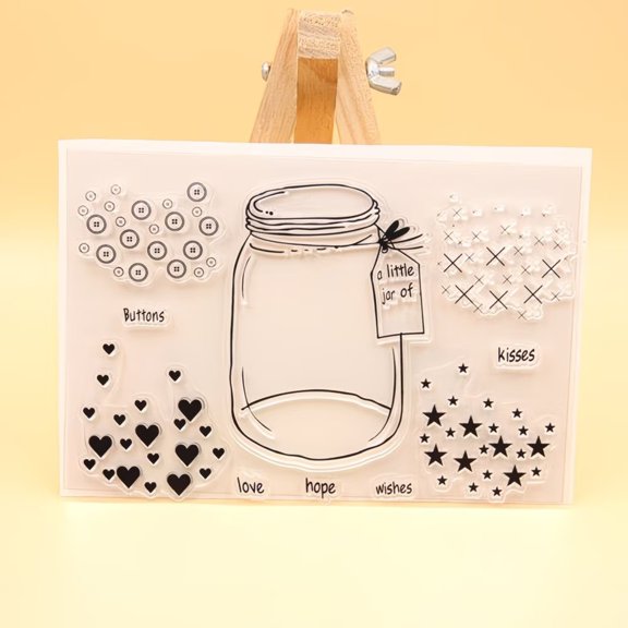Clear Silicone Stamps for DIY Scrapbooking - Mason Jar Design with Hearts, Stars, Bows & Inspirational Words for Craft Projects