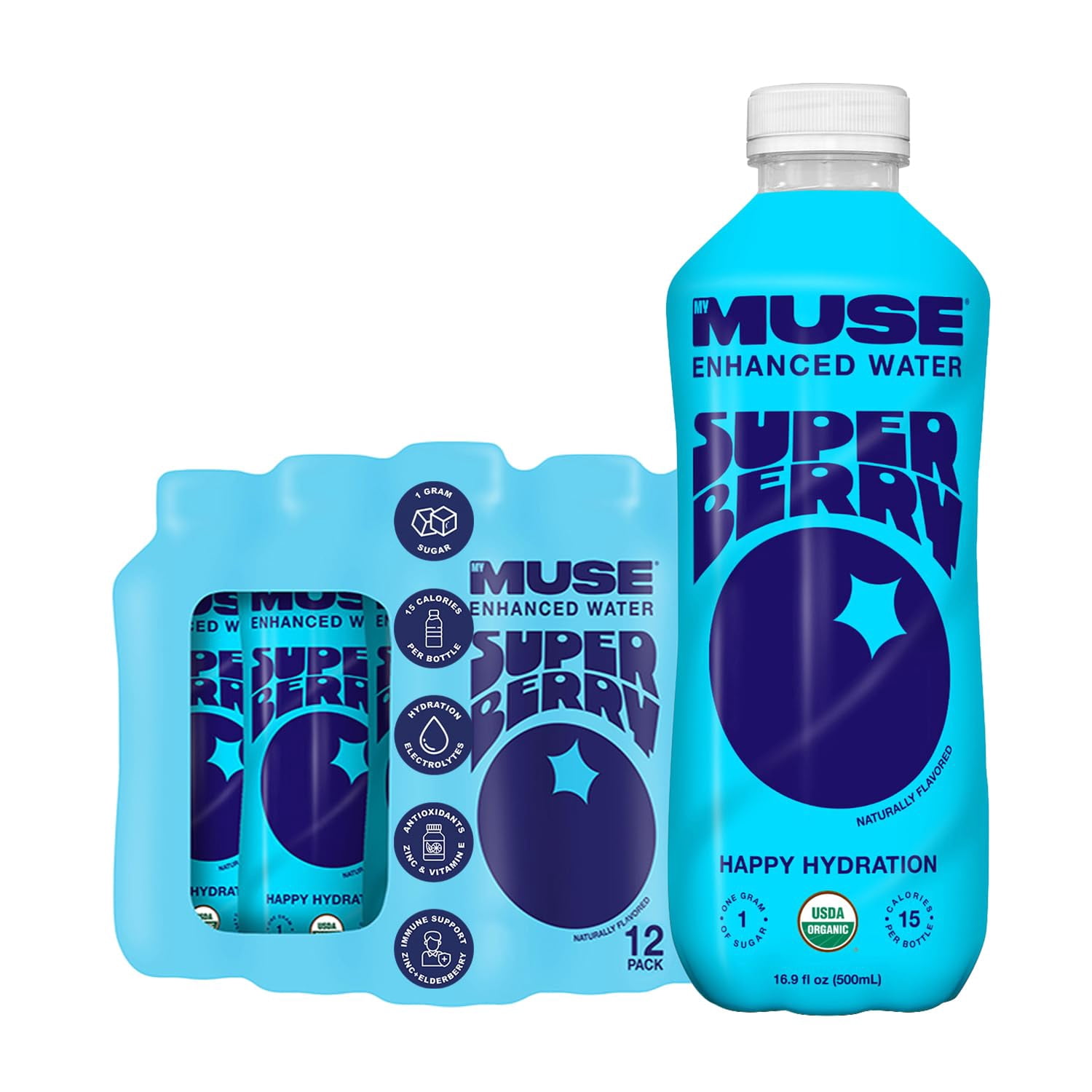 Pack of 12, My Muse Super Berry Enhanced Water, 16.9 fl oz