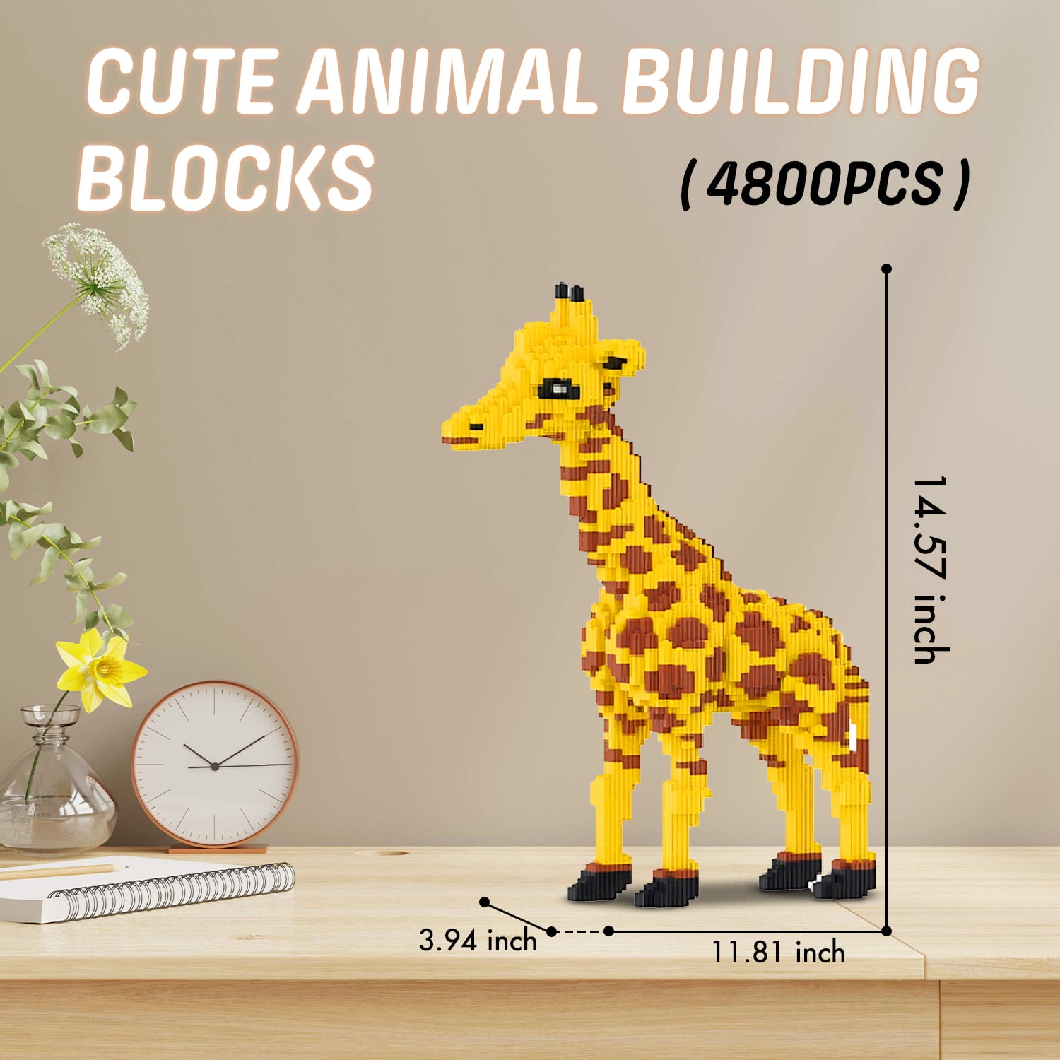 Hidpriva 4800 PCS Animal 4D Micro Building Block Set, Gift for Adults and Kids, Toy Building Blocks, Giraffe