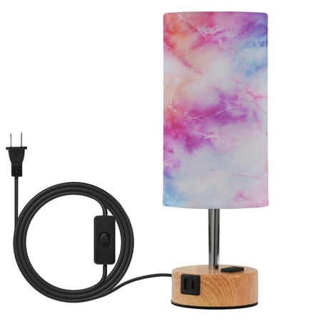 Touch Control Table Lamp with LED Bulb Bedside Lamp for Bedroom Living Room Pink and Blue Tie-dye Pattern