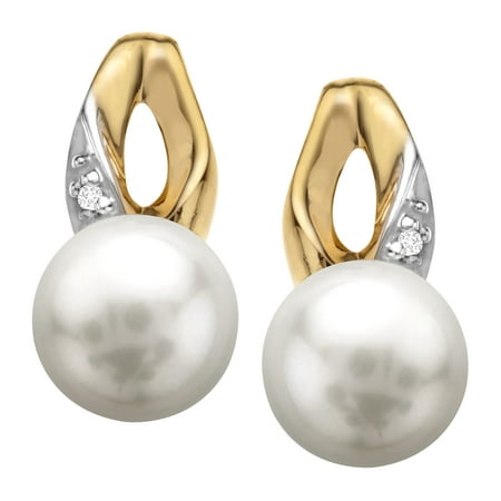 6mm Freshwater Pearl Drop Earrings with Diamonds in 10kt Gold