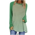 thumbnail image 2 of CLOISE Shirts for Women Plus Size Fall Trendy Striped Blouses Crew Neck Long Sleeve Raglan Tees Loose Color Block Tops Y2k Outfits Green 3XL, 2 of 5