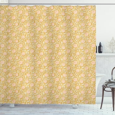 Ambesonne Shabby Flora Shower Curtain, Romantic Rose Petal, 69"Wx70"L, Pink and Yellow