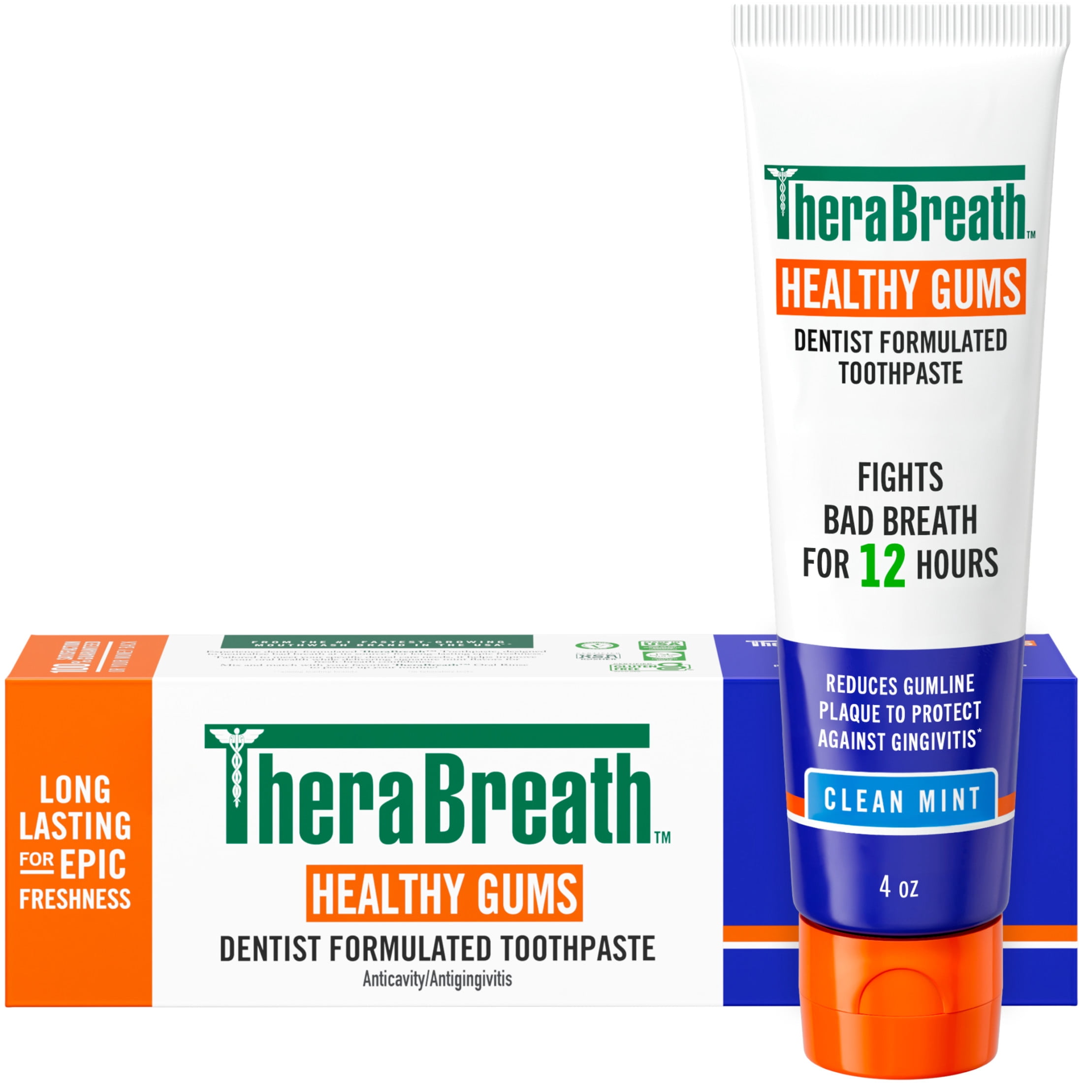 (9 pack) TheraBreath Healthy Gums Toothpaste, Anticavity & Gingivitis Protection, Clean Mint, 4 oz