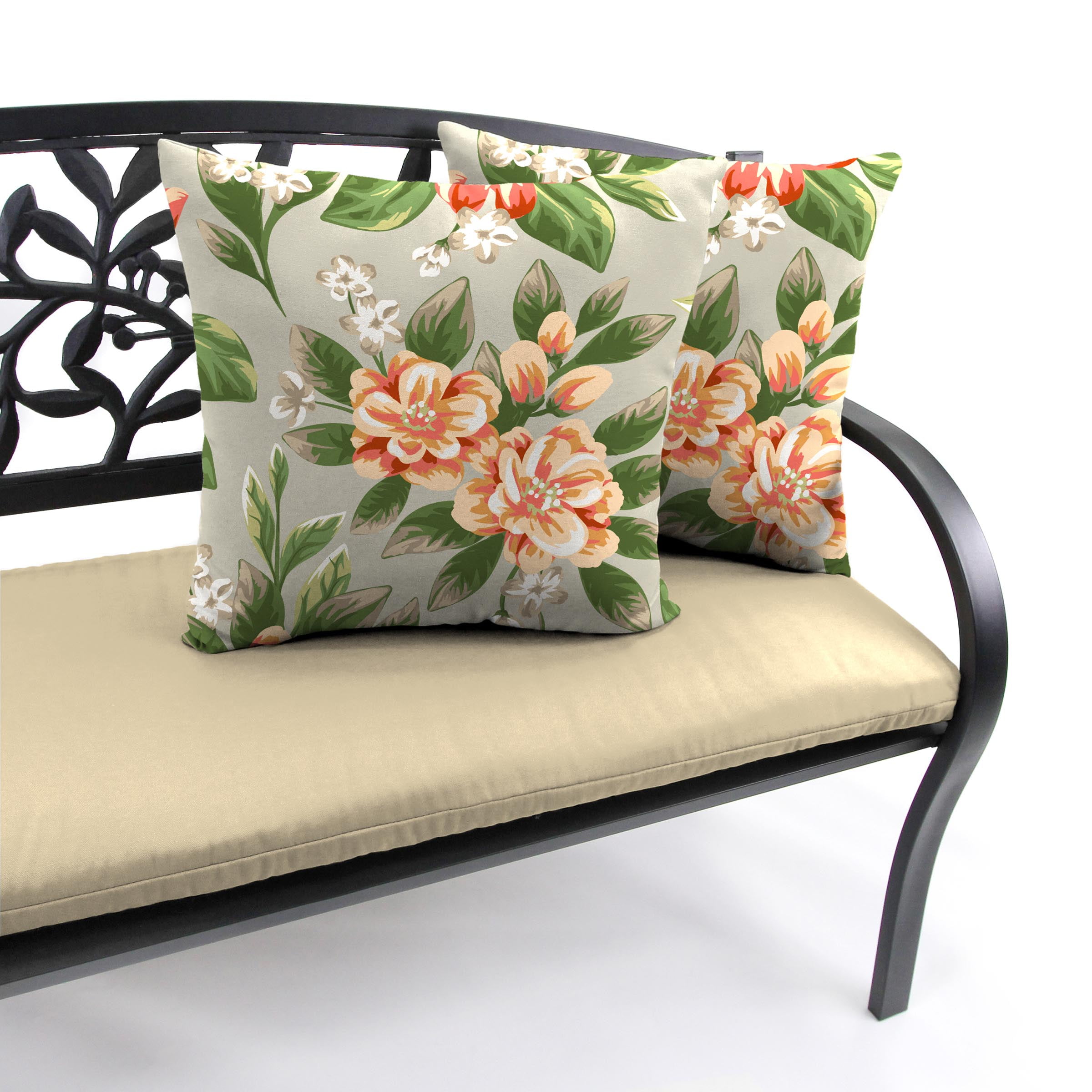 Jordan Manufacturing 16" x 16" Tori Cedar Grey Floral Square Outdoor Throw Pillow (2 Pack)