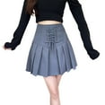 thumbnail image 1 of YM YOUMU Women Pleated Short Skirt Lace-up High Waist A-line Solid Color, 1 of 5