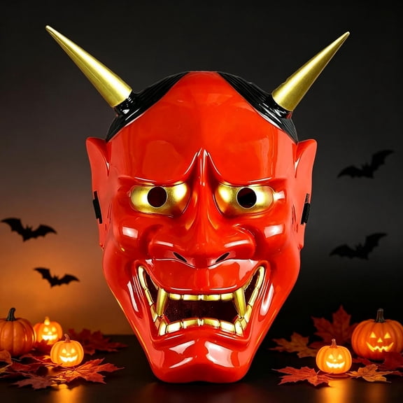 Costume Halloween Cosplay Mask, Japanese Hannya Demon Monster Full Face Mask, Scary Party Prop, Red Oni Mask for Adult, Halloween Decorations, Indoor Outdoor Masquerade Carnival Home Wall Decor