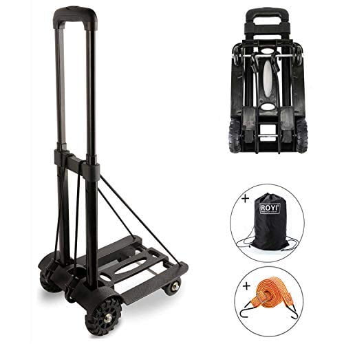 Personal Folding Hand Truck Auto 70 Kg/155 lbs Heavy Duty 4-Wheel Solid Construction Utility Cart Compact and Lightweight for Luggage Moving and Office Use Portable Fold Up Dolly by ROYI Travel