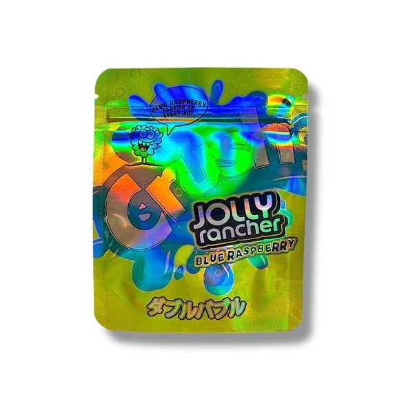 Crush Jolly Rancher Blue Raspberry 3.5g Mylar Bags 50 Pack, Resealable Smell-Resistant Packaging