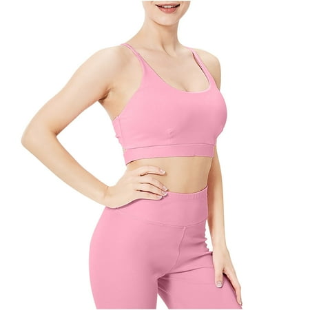 Lovskoo 2024 Sports Bras for Women Running Fitness Sports Tank Top Beauty Back Solid Color Yoga Bra Pink
