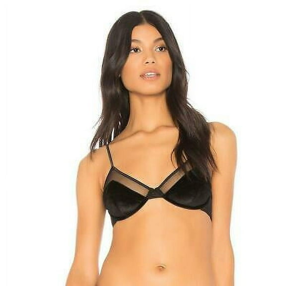 Kendall Kylie Women's Black Velvet & Mesh Balconette Bra Size 32D MSRP $48
