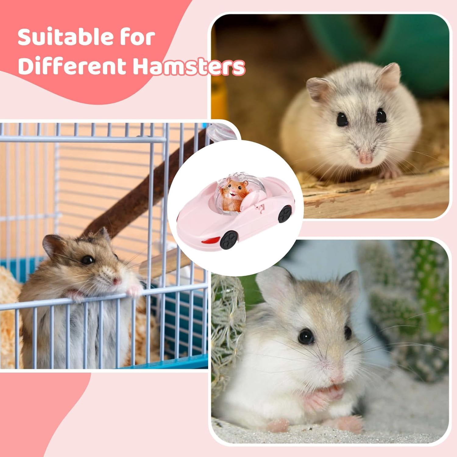 ABPETE Hamster Exercise Ball Sports Car, Hamster Car with Detachable Transparent Ball, 3 Modes Funny Exercise Wheel, Small Exercise Ball for Dwarf Small Pet