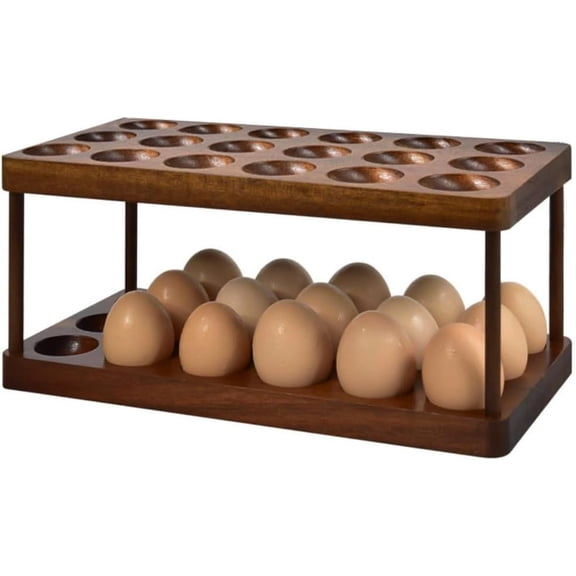 Acacia Wooden Double Layer Egg Holder, 36 Capacity Farmhouse Kitchen 2 Tier Fresh Egg Storage Rack Basket, Deviled Eggs Plates Eggs Tray Organizer for Countertop