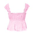 thumbnail image 4 of DHFJKG Womens Hollowed Out T Shirt Summer Beach Top Cute Y2K Clothes Short Sleeve Square Neck Flare Hem Cropped Comfortable Tops, 4 of 5
