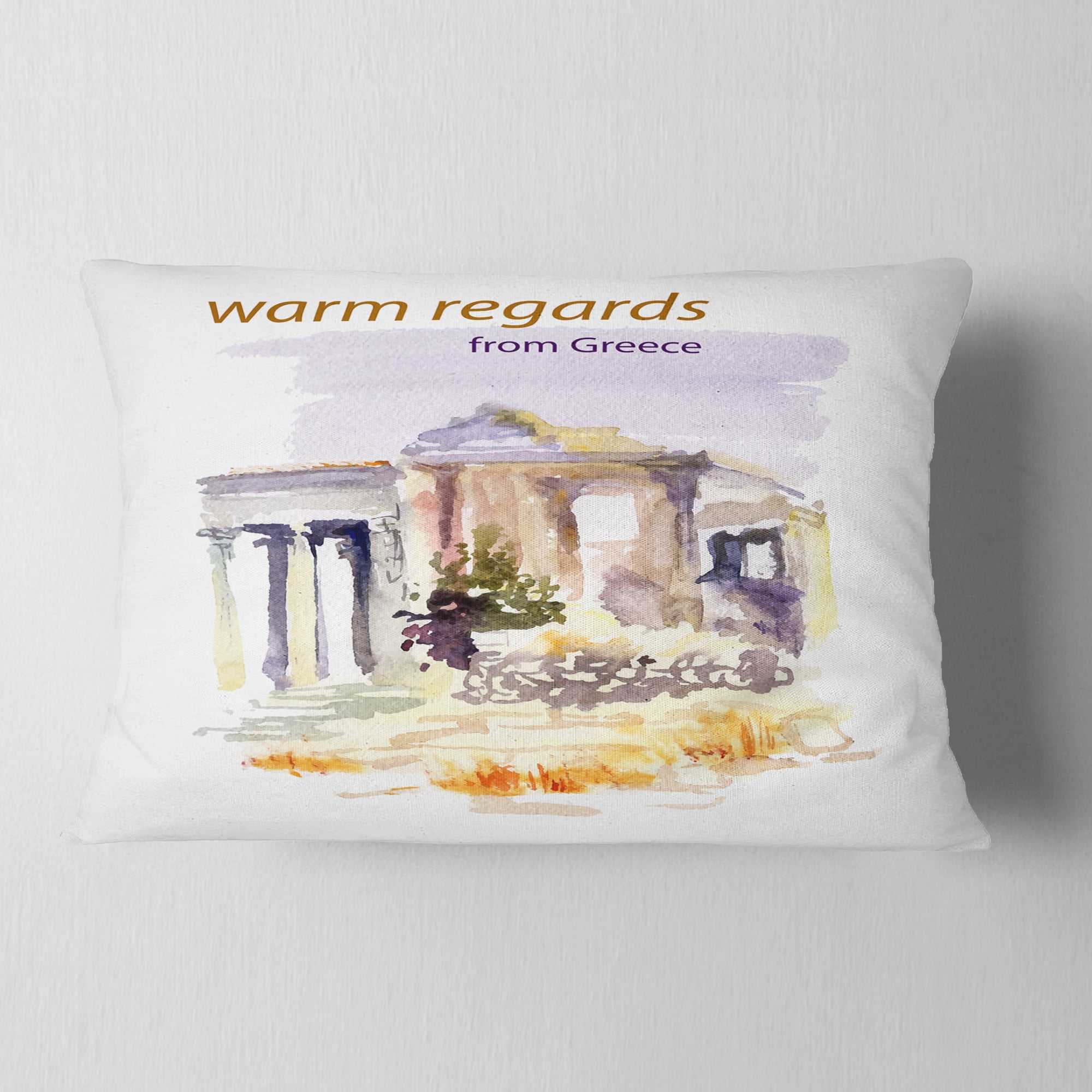 Designart Old Greece Vector Illustration - Cityscape Painting Throw Pillow - 12x20