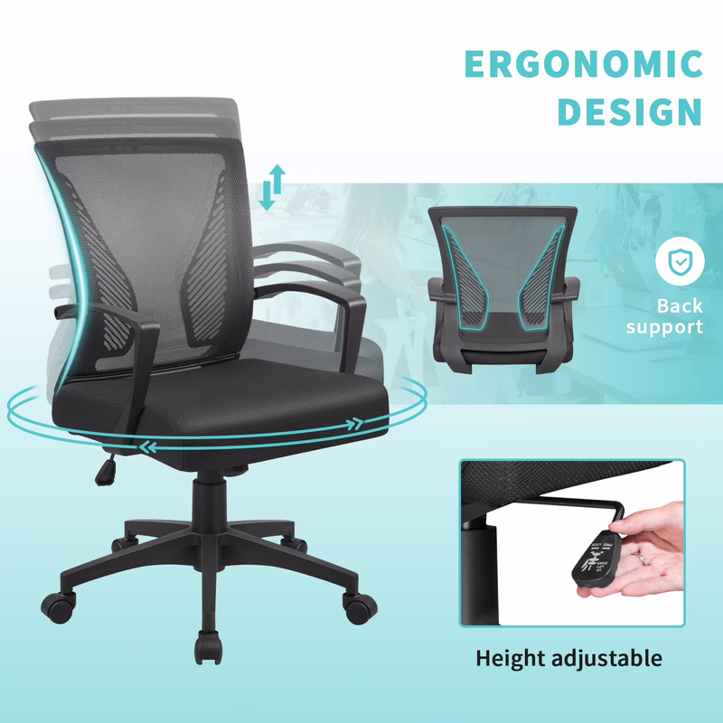 thumbnail image 4 of Furmax Office Chair Mid Back Swivel Lumbar Support Desk, Computer Ergonomic Mesh Chair with Armrest, Black, 4 of 7