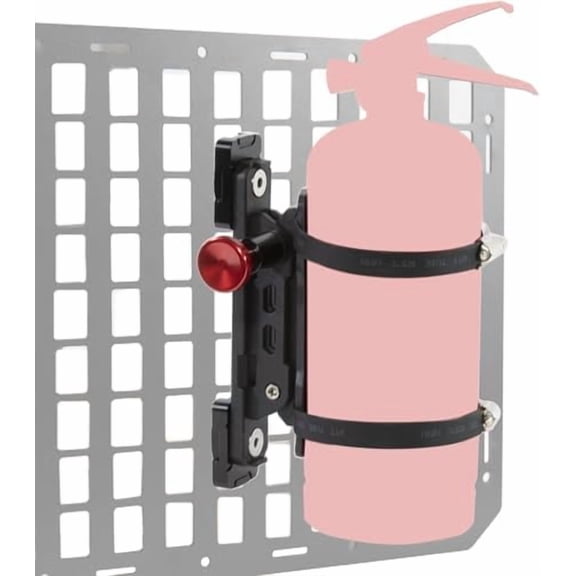 Molle panel fire extinguisher mount, tactical quick release for trucks, vehicles, gear, fits 1‑2″ slots.
