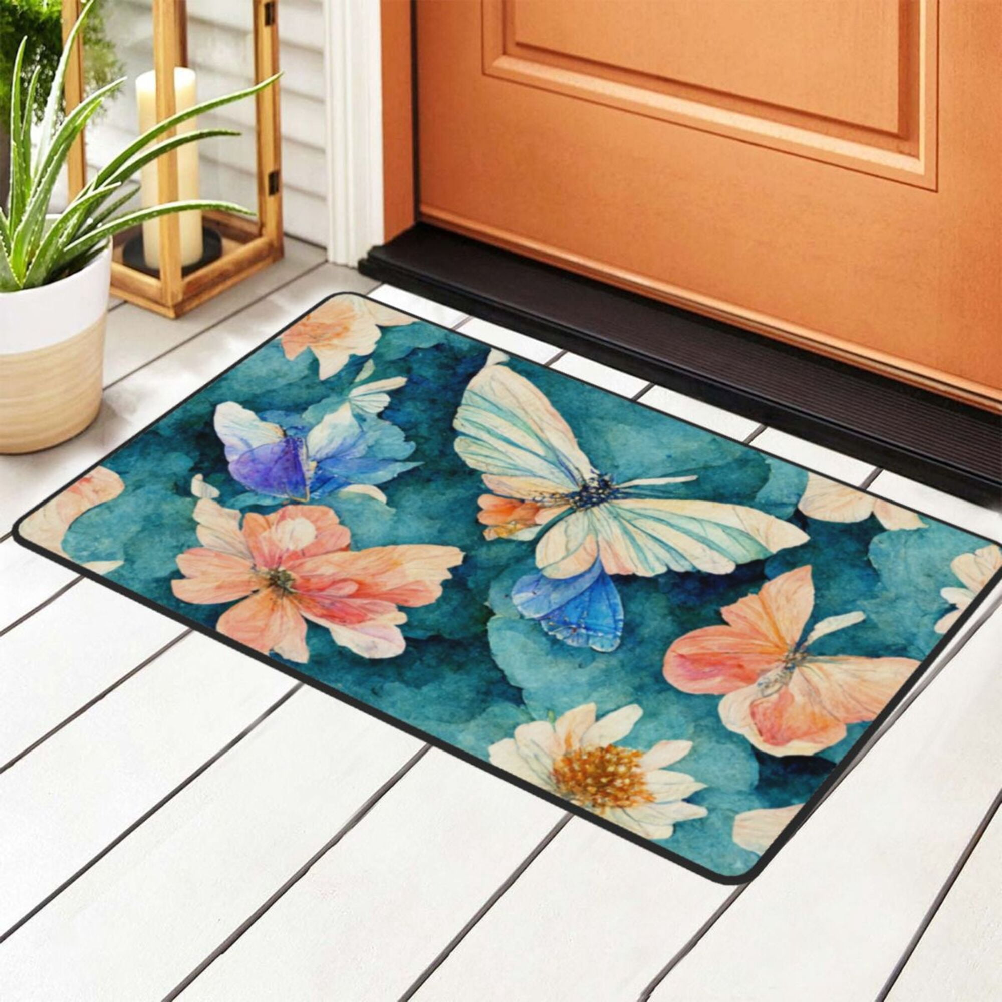 Butterfly Floral Print Door Mat