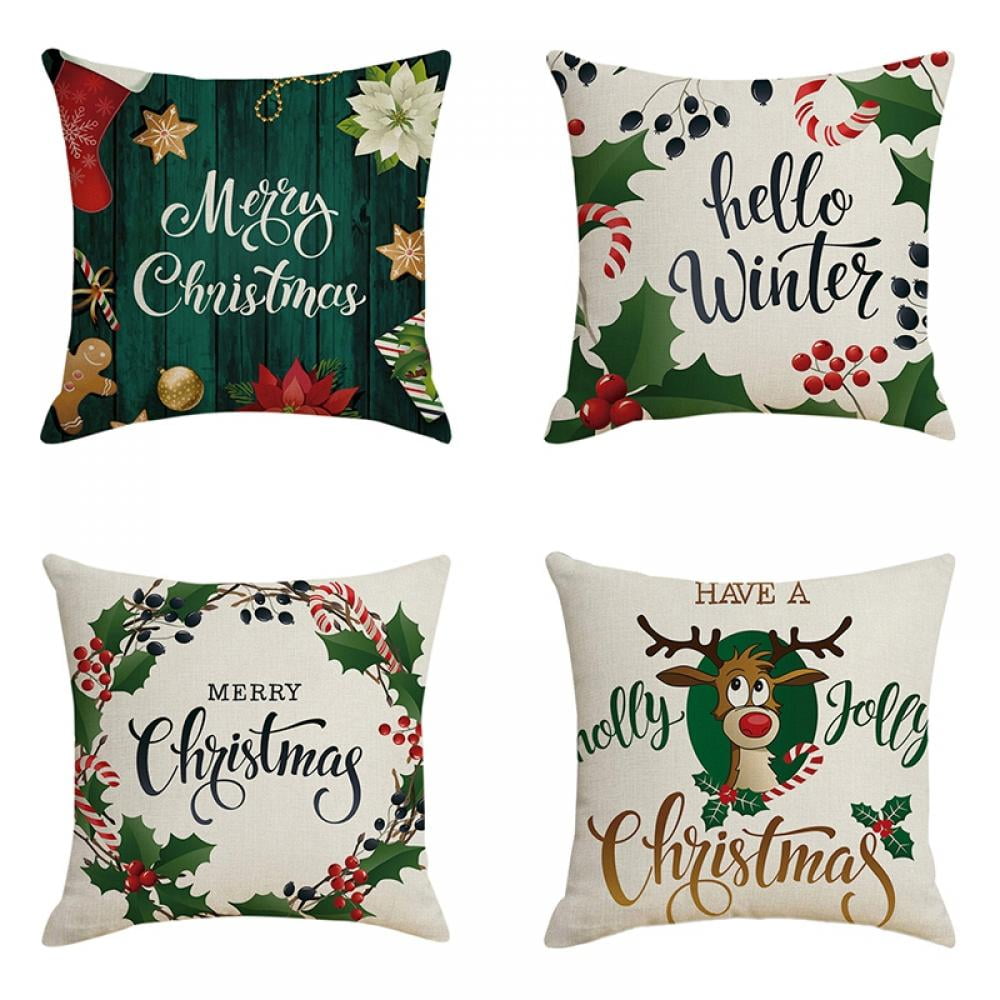 HINK 4Pcs Christmas Pillow Cover Pillowcases Decorative Sofa Cushion Cover Decoration 