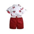 thumbnail image 4 of Style Décontracté Ensemble Chemise à Manches Courtes Col Rabattu Pantalon Fête Banquet Randonnée Enfants Motif Rose Hauts Shorts Kit 90cm, 4 of 9