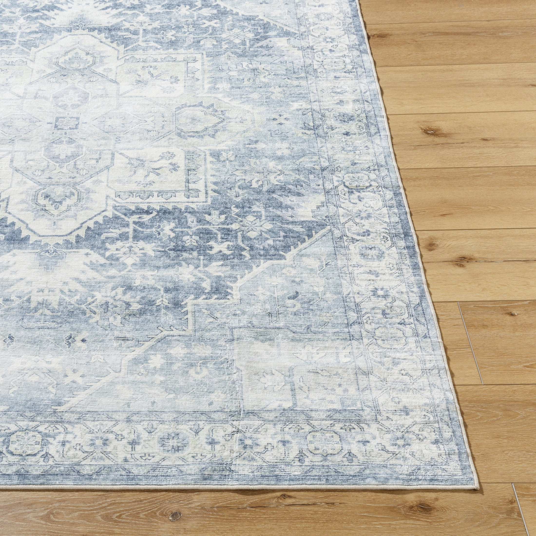 Livabliss Washable Rugs for Living Room, 3x5 Lavable Traditional Powder Blue Area Rug, Bedroom Dining Room Home Decor Stain Resistant Carpet (3'6" x 5'6")