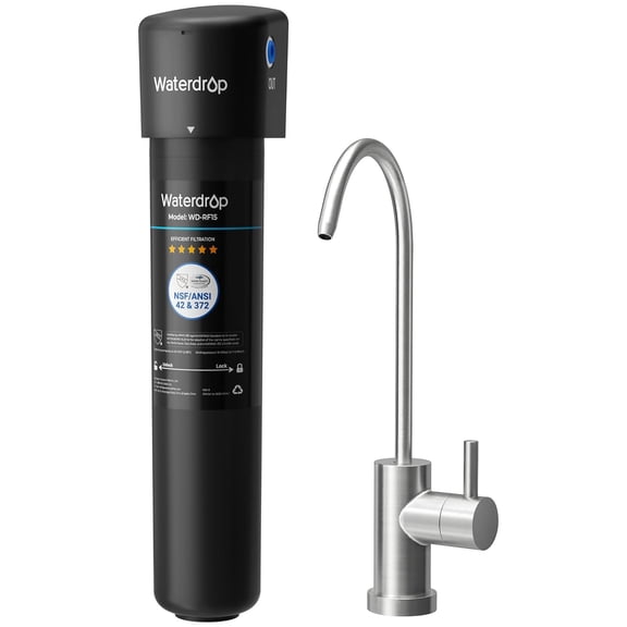 Waterdrop 15UB Under Sink Water Filter System, 16K High Capacity Drinking Water Filtration System, with Dedicated Brushed Nickel Faucet, Reduces  Chlorine, Bad Taste & Odor, USA Tech