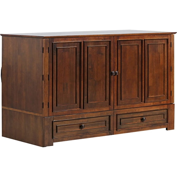 Mega Solutions Emurphybed Paradiseo Murphy Cabinet Chest Bed with Charging Station 6 Inch, Queen (Tobacco)